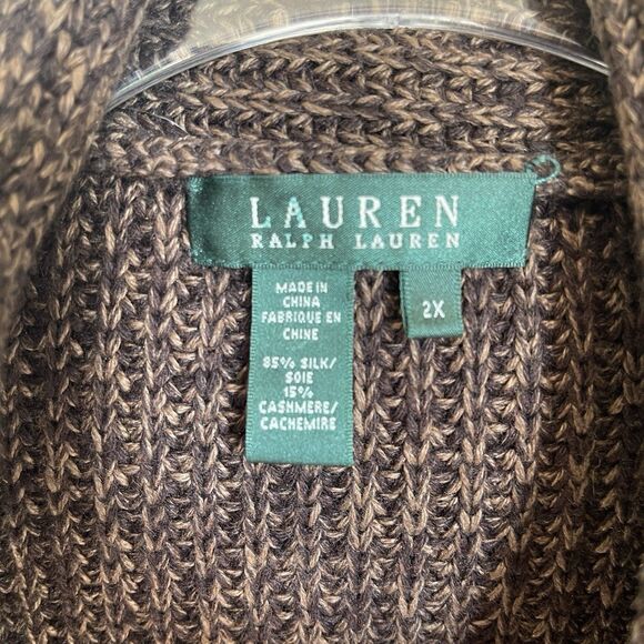 Ralph Lauren Mottled Brown Tan Silk Cashmere Cap Sleeve Sweater Open Front 2X - Picture 2 of 7